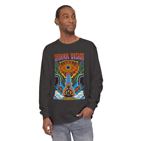 Chakra Vision (Front design) - Unisex Garment-dyed Long Sleeve T-Shirt
